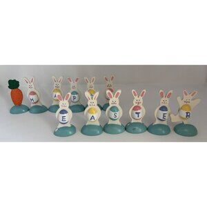Vintage 90s Wooden Easter "Happy Easter" Decor Lot Eggs Bunny Eggs